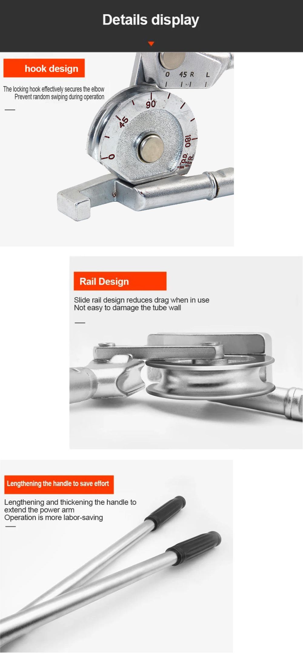 Manual Tube Bender Tool with Dual Long Handles and Angle Scale for Copper view 8
