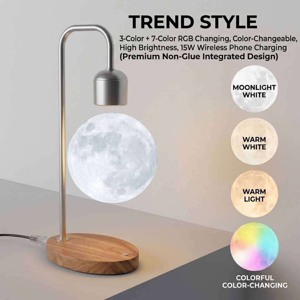 Levitating Moon Lamp with 15W Wireless Charger – 3D Printed Lunar Sphere — image 1