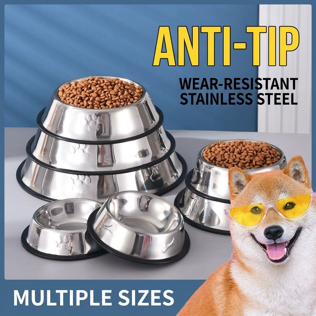 Stainless Steel Anti-Slip Pet Bowl with Rubber Base