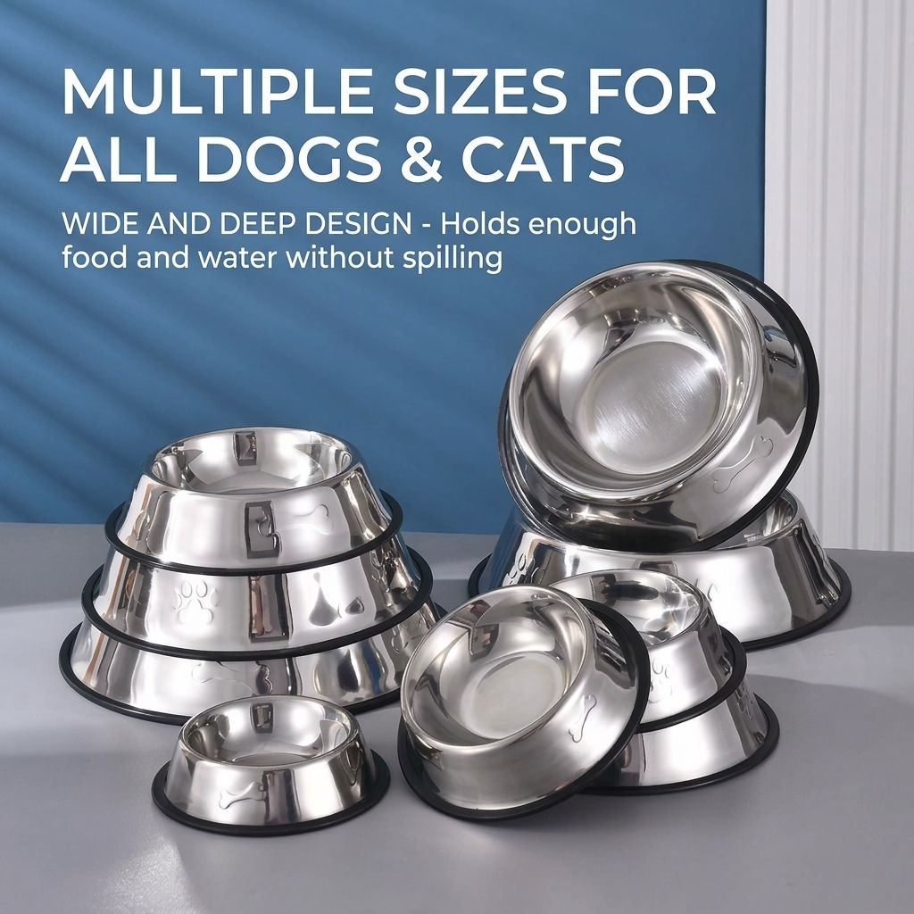 Stainless Steel Anti-Slip Pet Bowl with Rubber Base view 5
