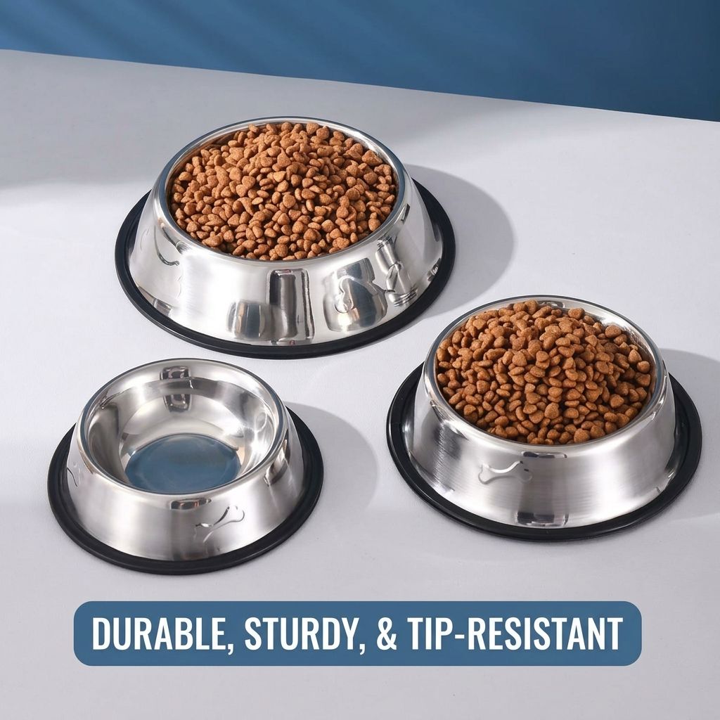 Stainless Steel Anti-Slip Pet Bowl with Rubber Base view 3