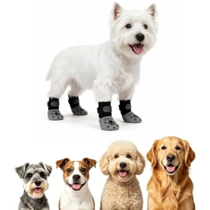 4PCS Anti-Slip Dog Socks with Adjustable Straps for Indoor Hardwood Floors and — image 1