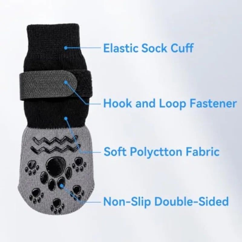 4PCS Anti-Slip Dog Socks with Adjustable Straps for Indoor Hardwood Floors and view 4