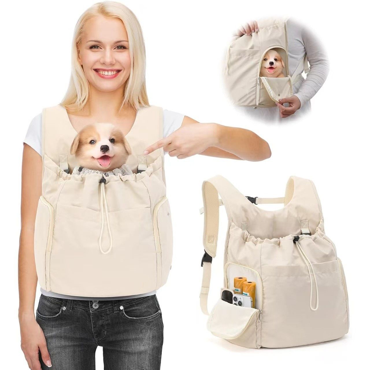 Versatile Front and Back Wearable Pet Carrier Backpack with Breathable Mesh