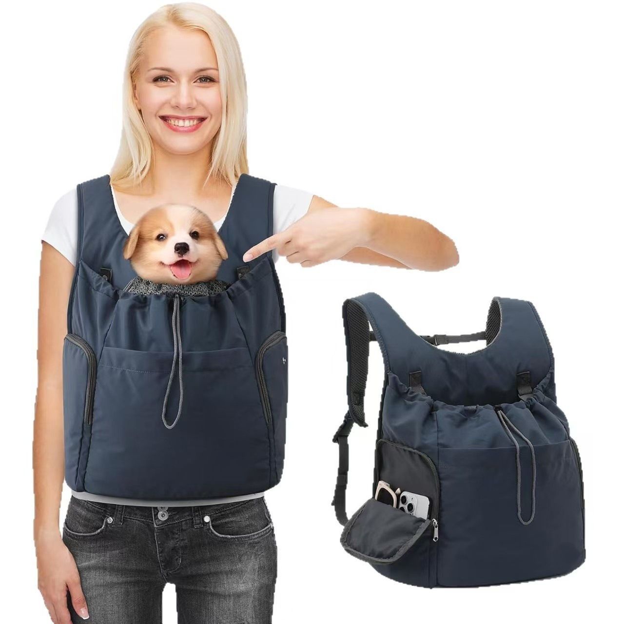 Versatile Front and Back Wearable Pet Carrier Backpack with Breathable Mesh