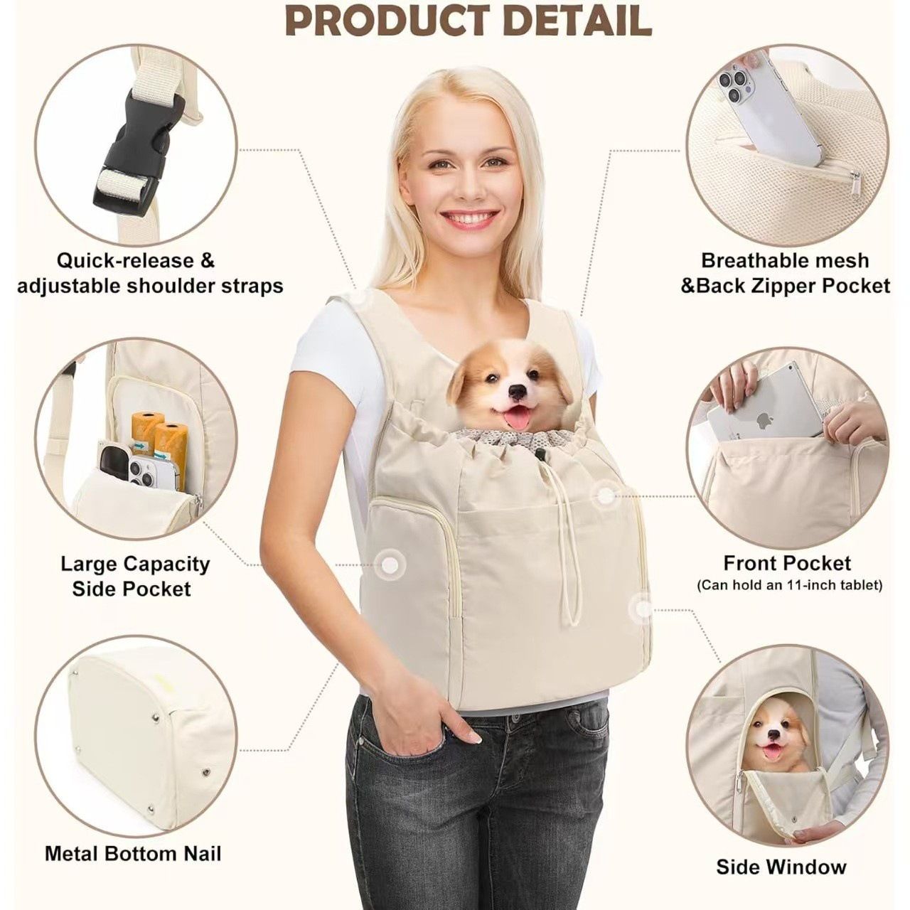 Versatile Front and Back Wearable Pet Carrier Backpack with Breathable Mesh view 4