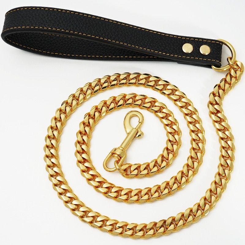 Premium Cuban Link Dog Leash with Genuine Leather Handle – Heavy-Duty view 5