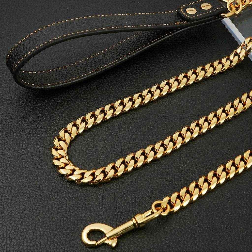 Premium Cuban Link Dog Leash with Genuine Leather Handle – Heavy-Duty view 7