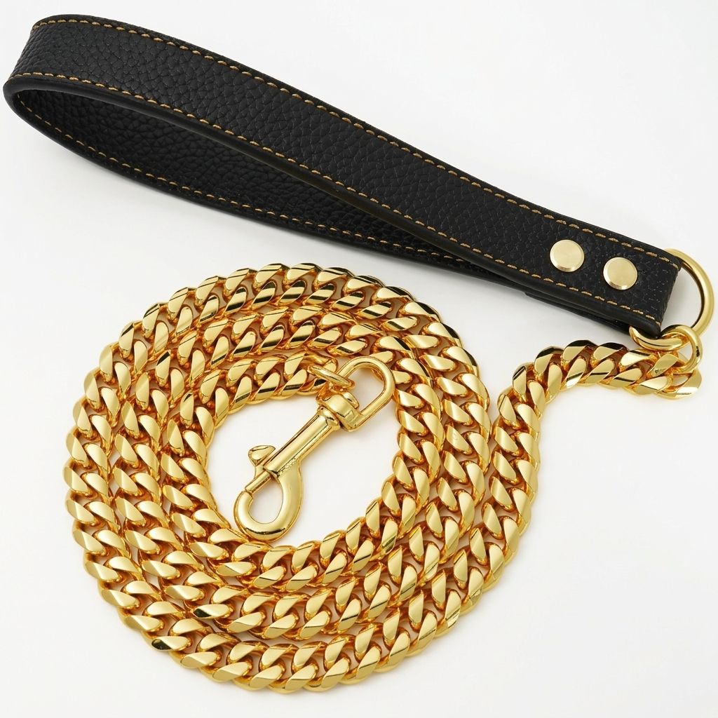 Premium Cuban Link Dog Leash with Genuine Leather Handle – Heavy-Duty view 8