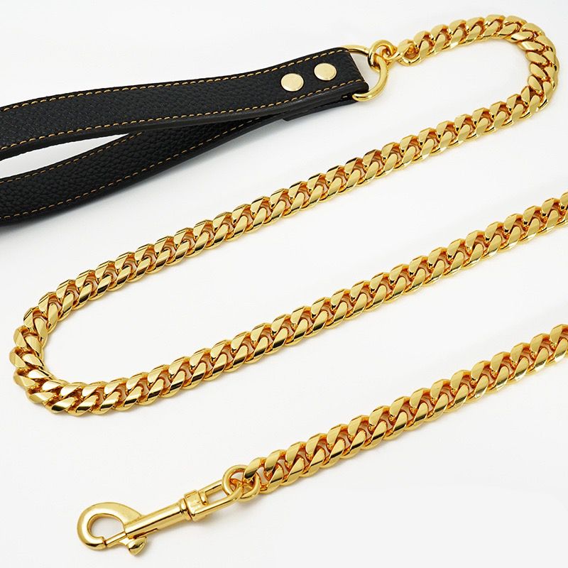Premium Cuban Link Dog Leash with Genuine Leather Handle – Heavy-Duty view 9