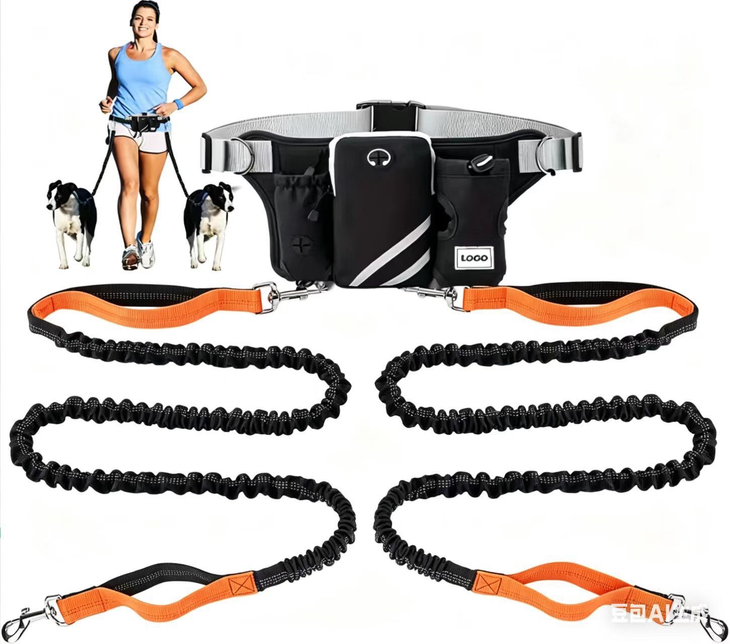 Hands-Free Dual Dog Leash Waist Pack for Running view 9