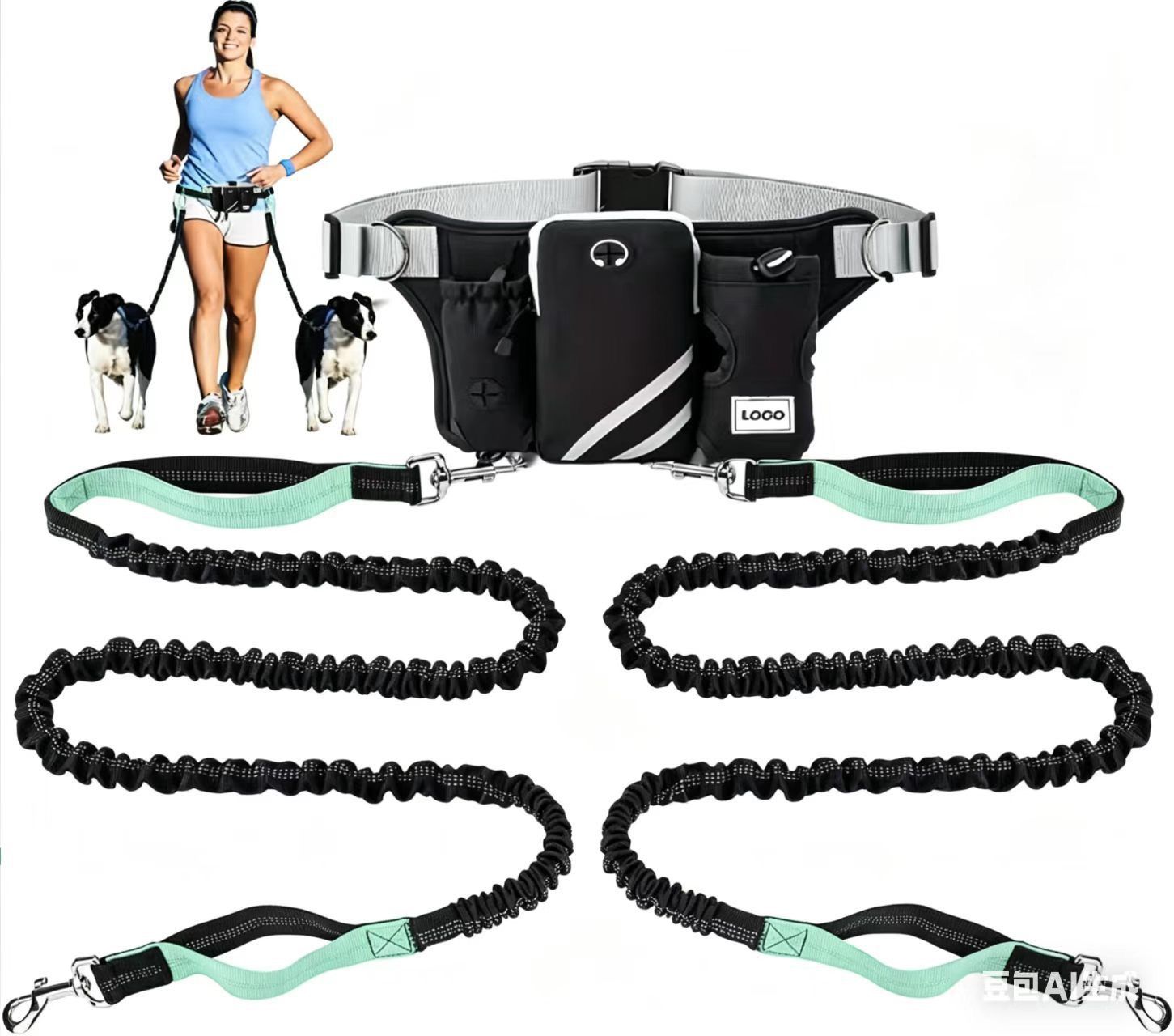 Hands-Free Dual Dog Leash Waist Pack for Running view 13