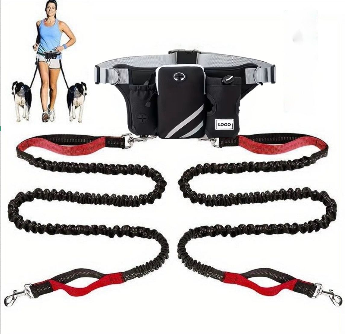 Hands-Free Dual Dog Leash Waist Pack for Running view 14