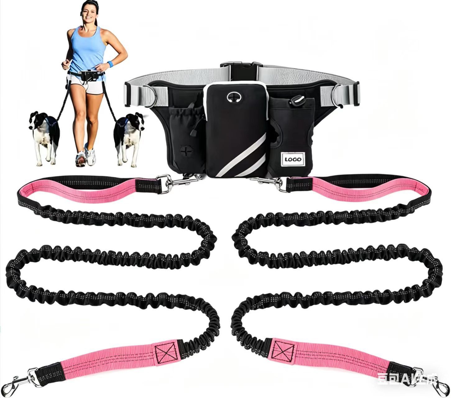 Hands-Free Dual Dog Leash Waist Pack for Running view 15