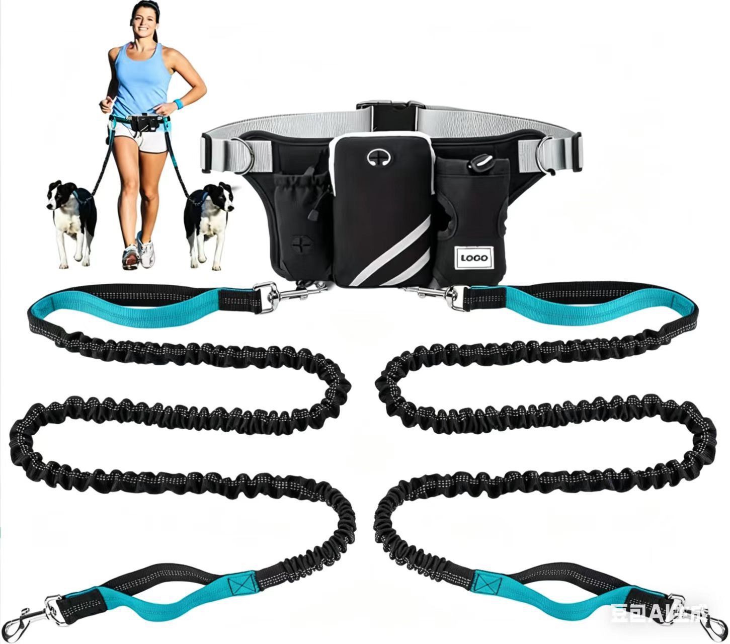 Hands-Free Dual Dog Leash Waist Pack for Running view 11