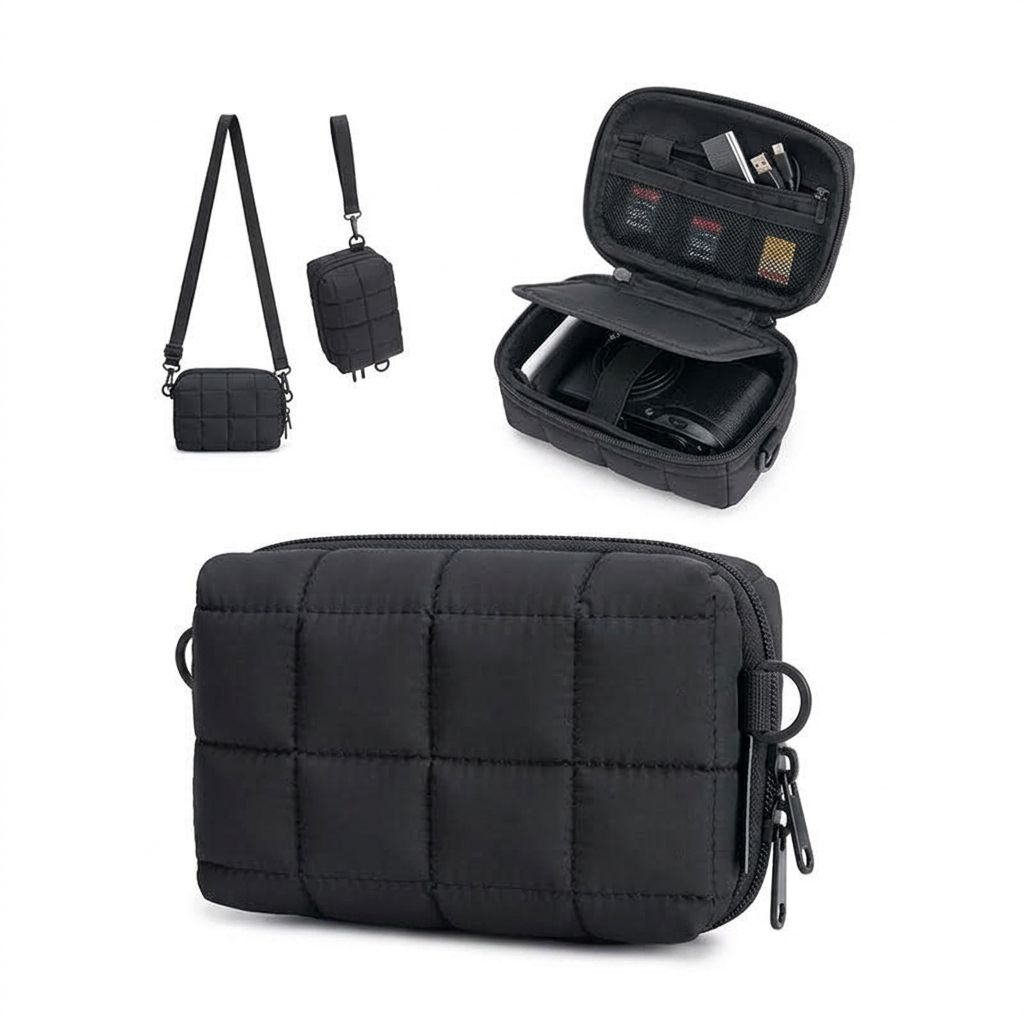 Puffy Puffer Camera Crossbody Bag with Adjustable Shoulder Strap