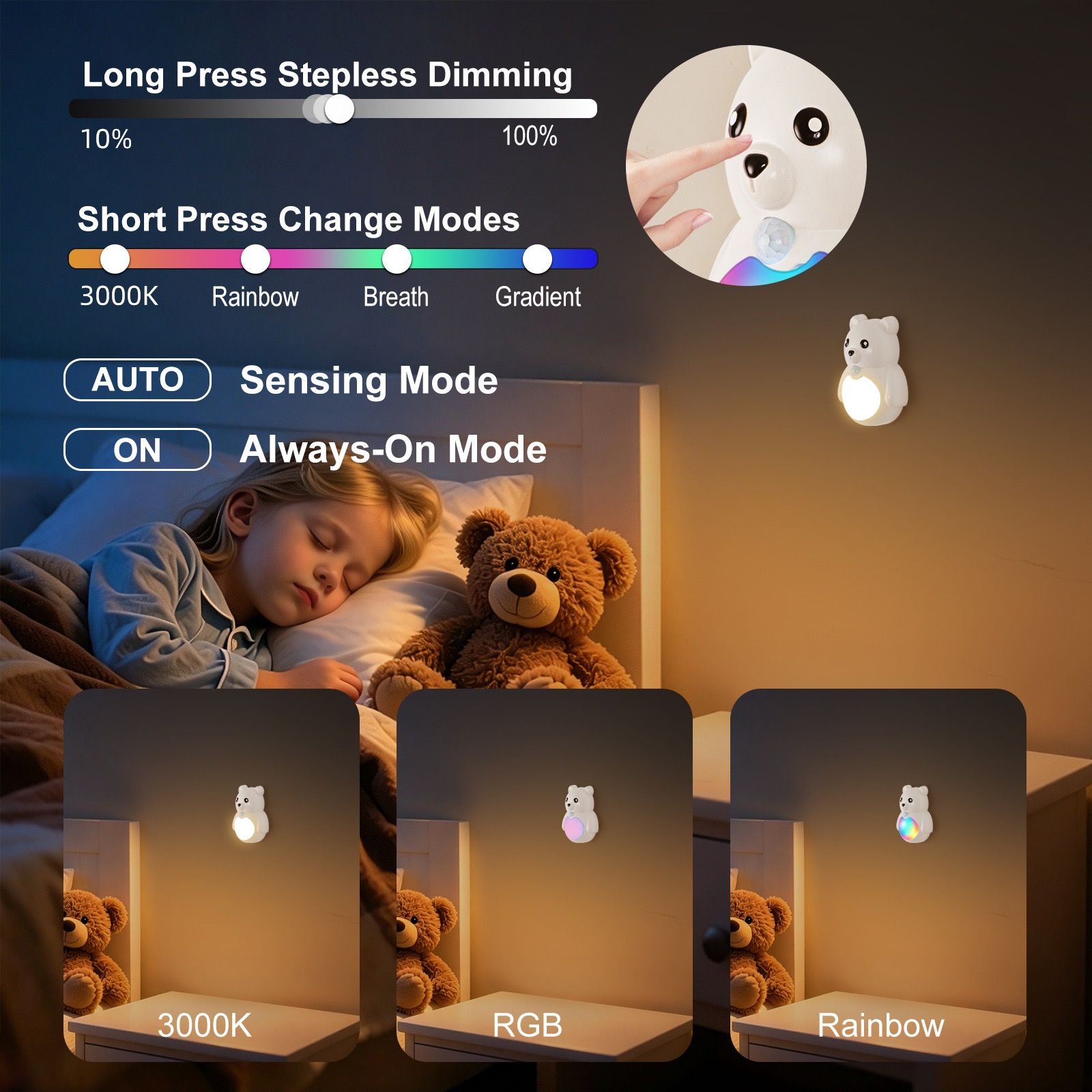 Adorable 3D Cartoon Bear LED Wall Light view 5
