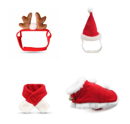 Christmas Pet Costume Set with Reindeer Antler Headband Santa Hat Scarf and view 6