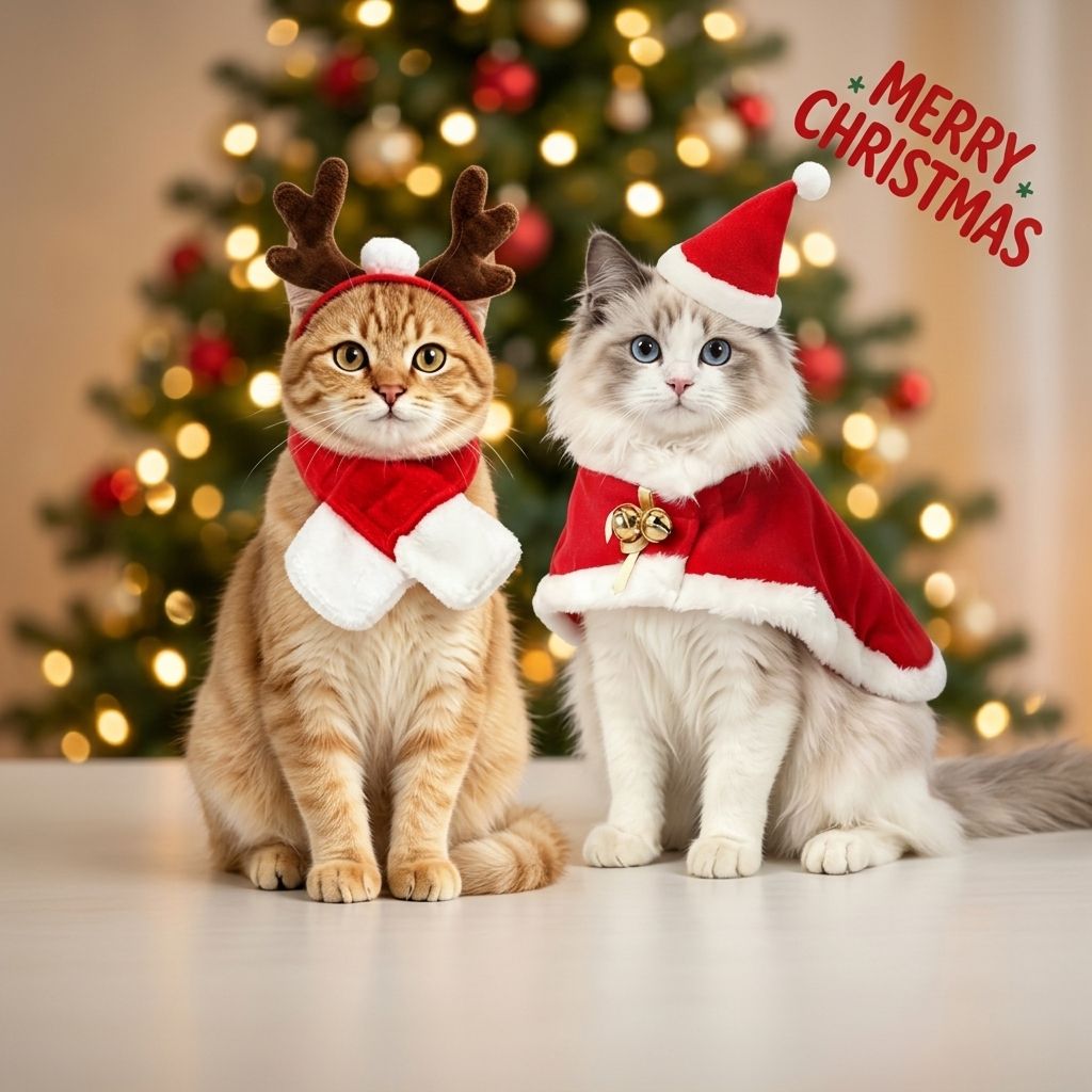 Christmas Pet Costume Set with Reindeer Antler Headband Santa Hat Scarf and view 2