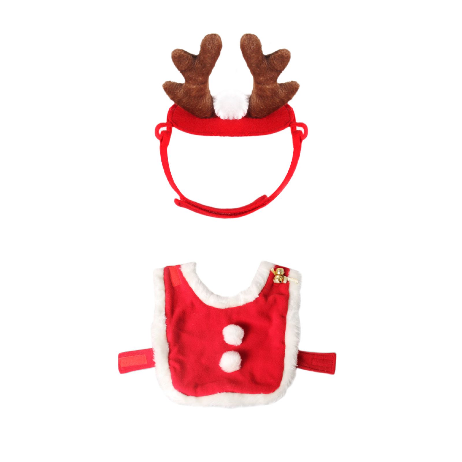 Christmas Pet Costume Set with Reindeer Antler Headband Santa Hat Scarf and view 8