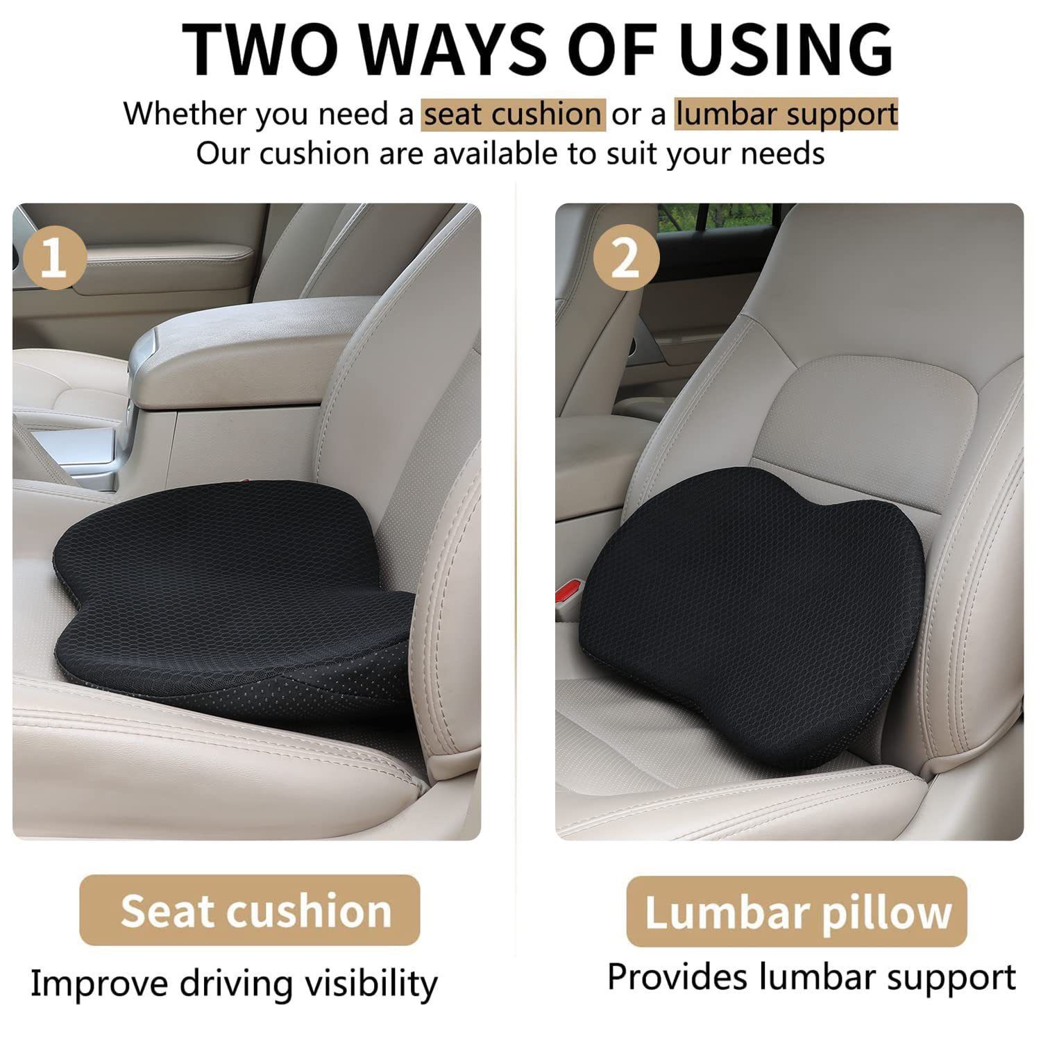 Premium Memory Foam Car Seat Cushion with Lumbar Support – Ergonomic Design view 4
