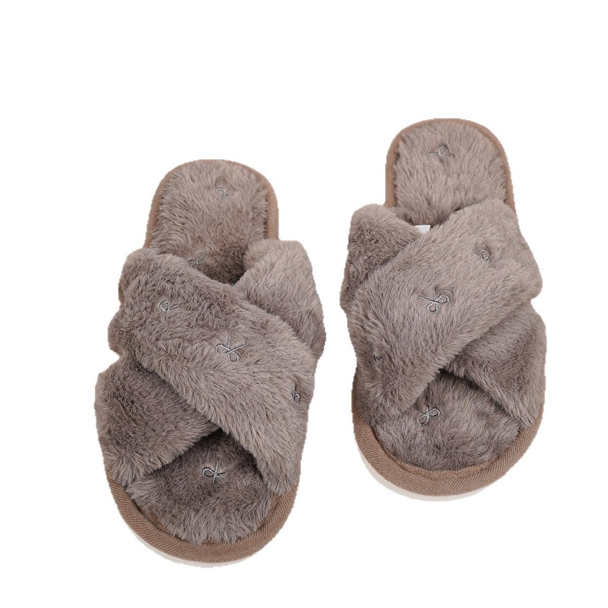 Cozy Cross-Band Plush Slippers with Embroidered Bow view 8