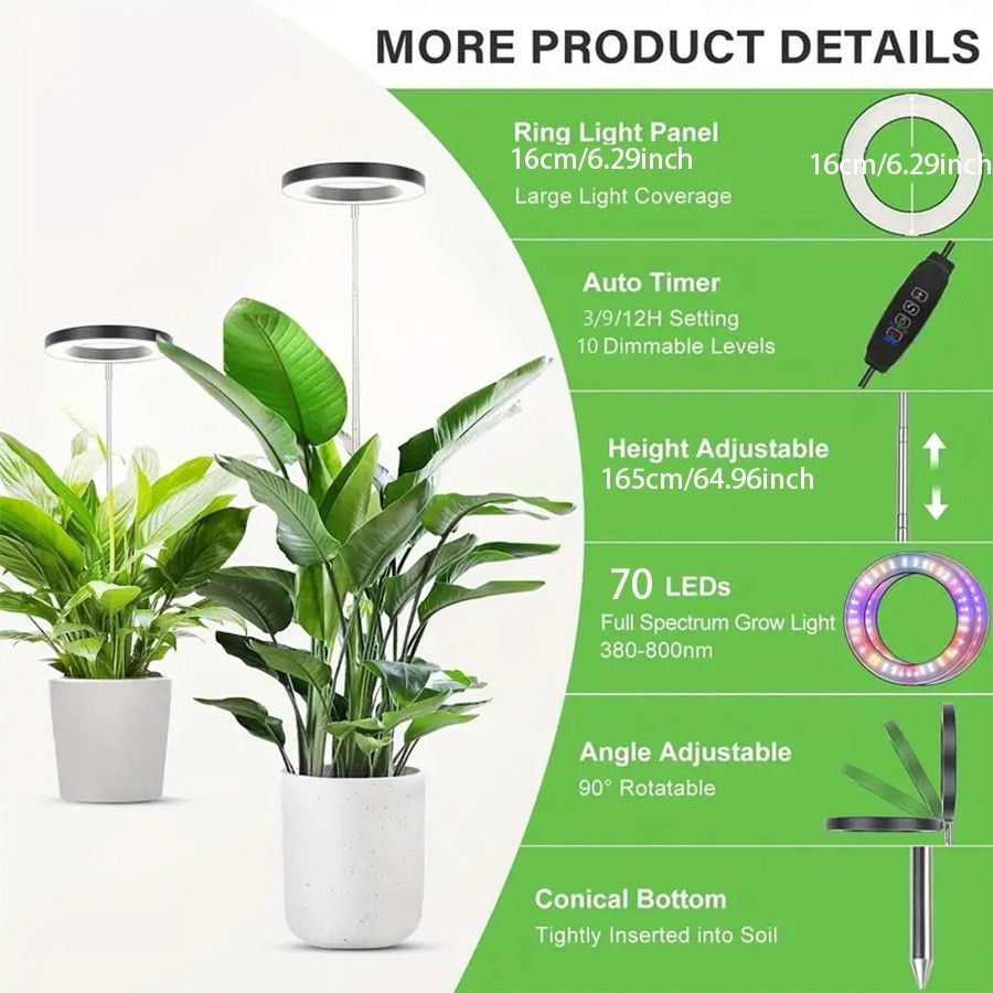 Versatile Floor Plant Grow Light with Full Spectrum LED Ring view 5
