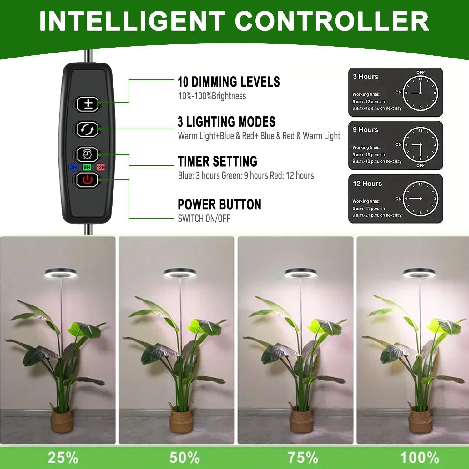 Versatile Floor Plant Grow Light with Full Spectrum LED Ring view 7