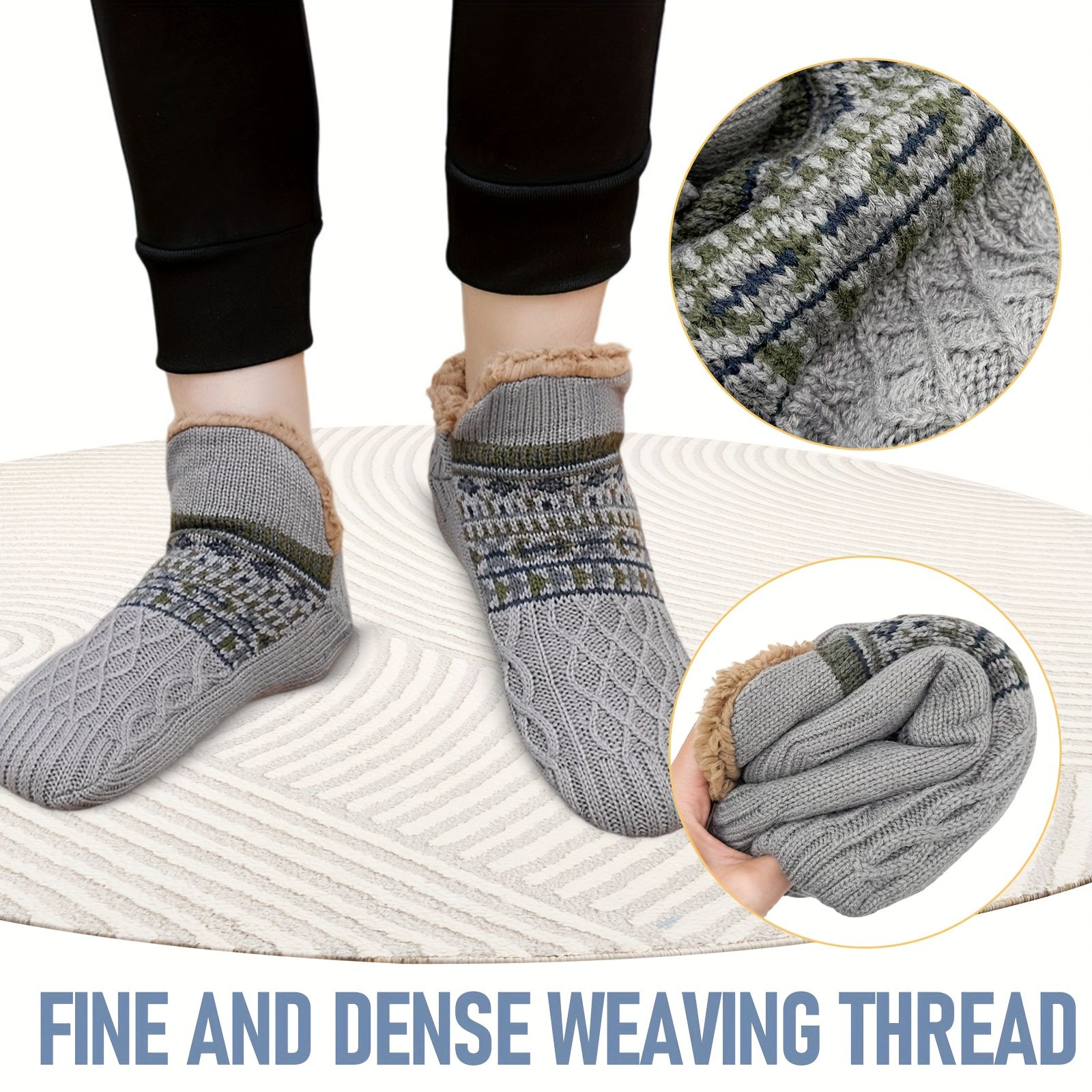 Men's Fleece-Lined Anti-Slip House Socks – Warm view 7