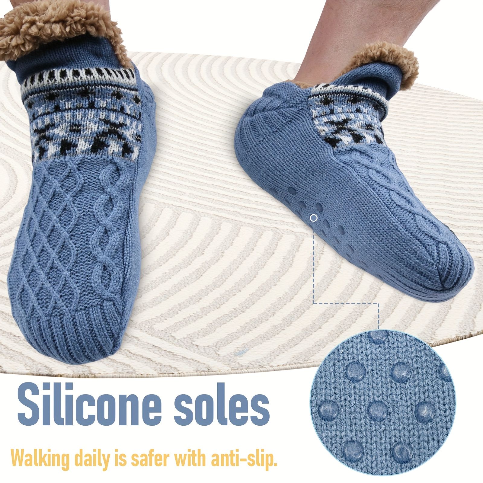 Men's Fleece-Lined Anti-Slip House Socks – Warm view 8