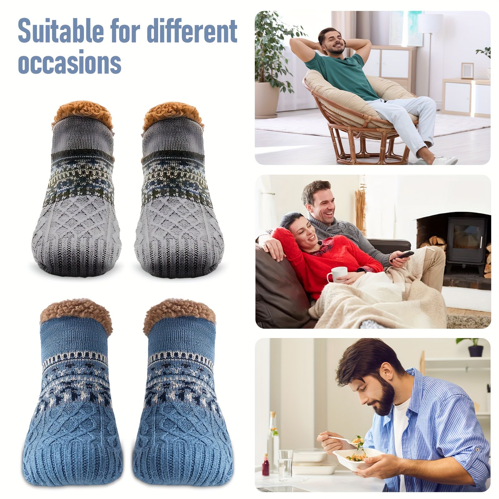 Men's Fleece-Lined Anti-Slip House Socks – Warm view 4