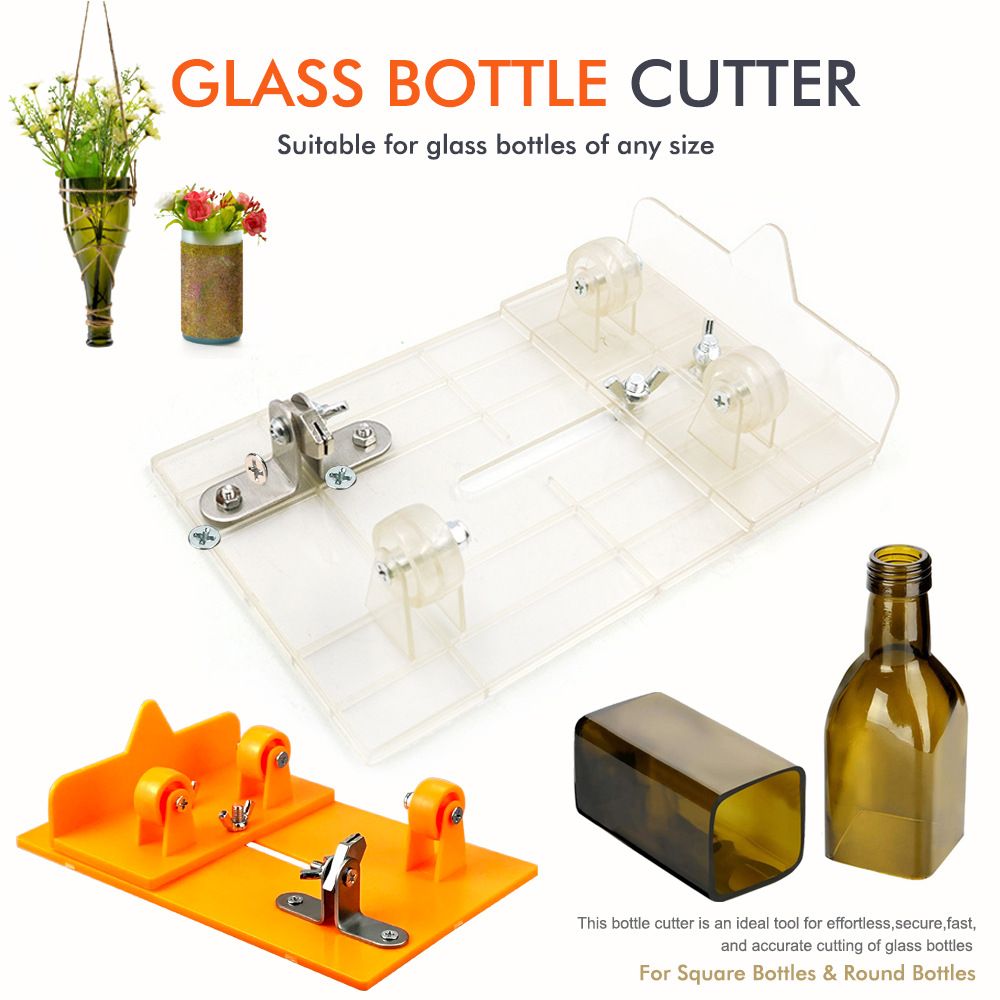 Glass Bottle Cutter with Adjustable Cutting Head and Support Rollers for DIY