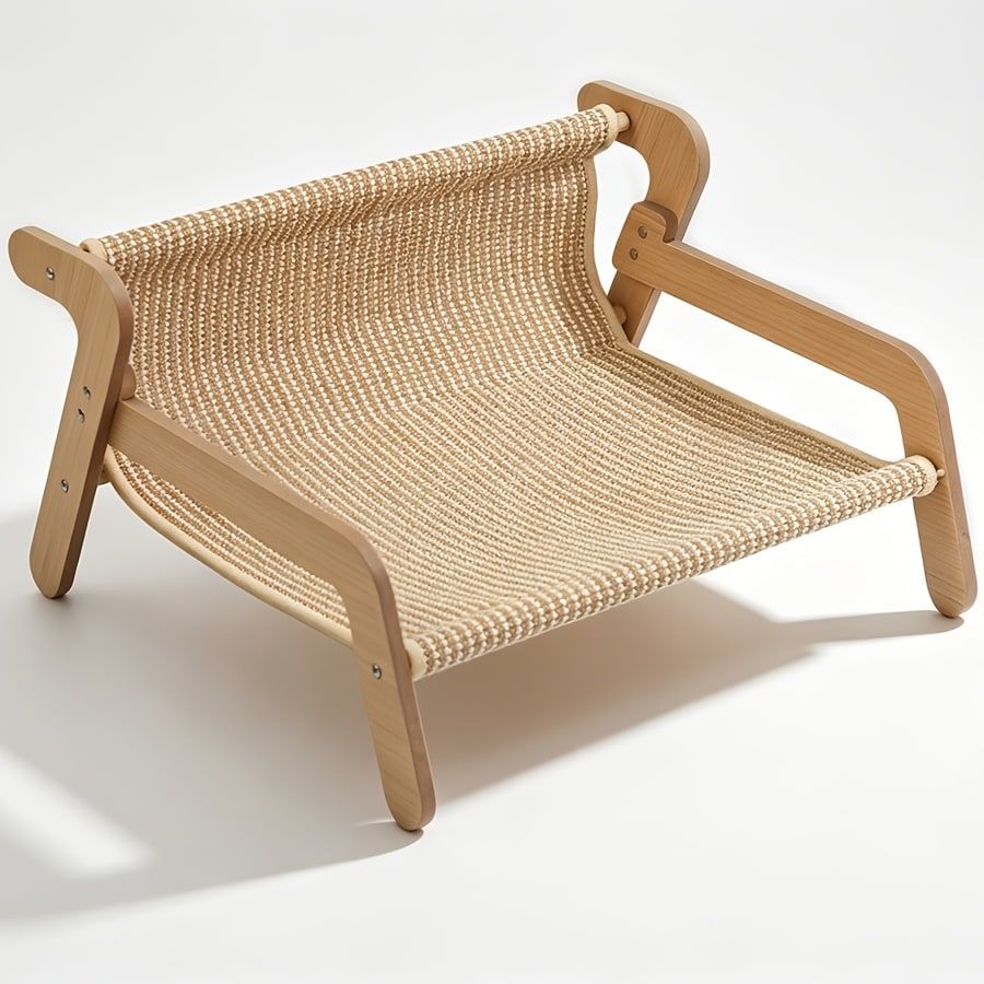 Curved Wooden Cat Lounge Chair with Sisal Scratching Surface – Hammock-Style view 3