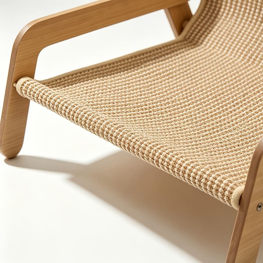 Curved Wooden Cat Lounge Chair with Sisal Scratching Surface – Hammock-Style view 4