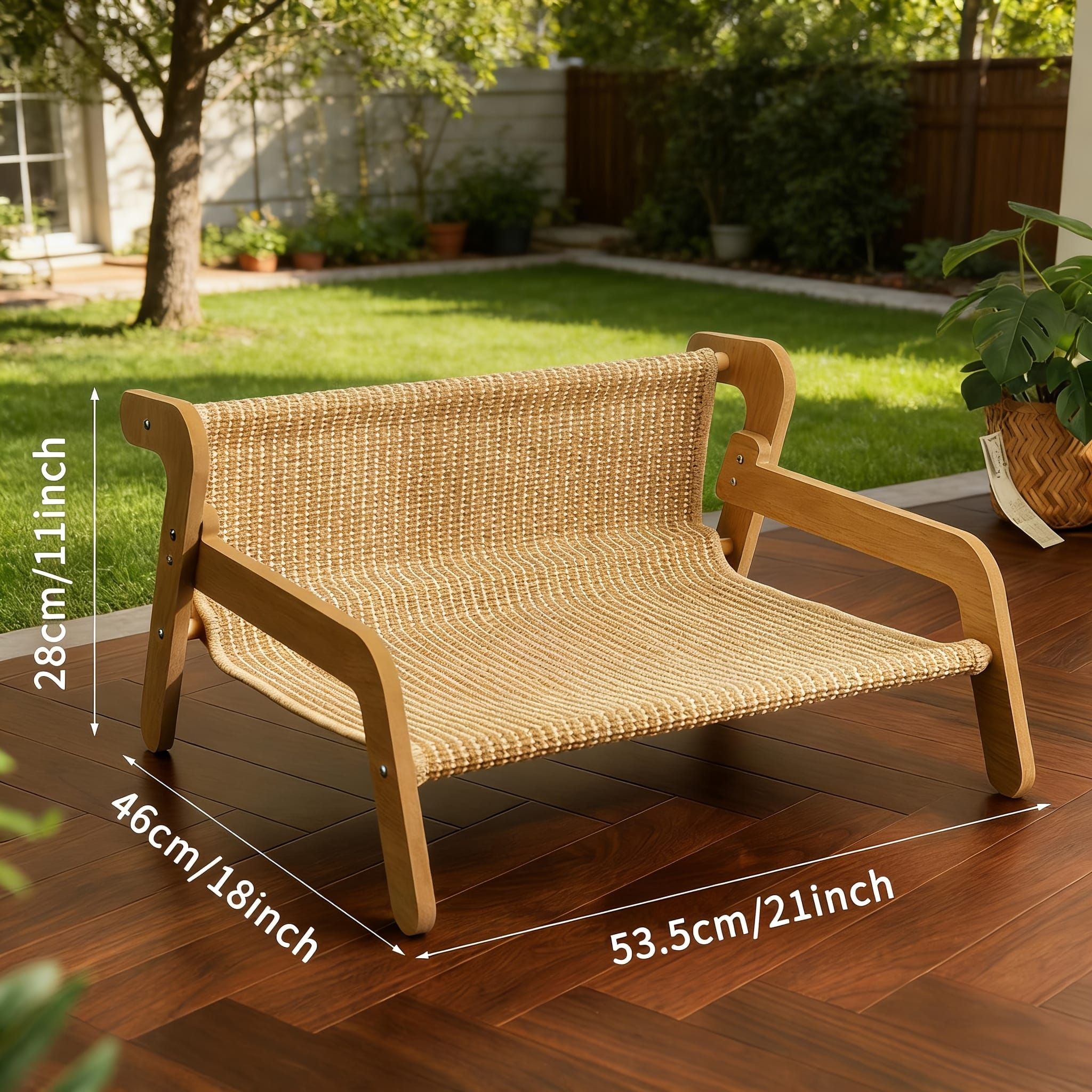 Curved Wooden Cat Lounge Chair with Sisal Scratching Surface – Hammock-Style view 6