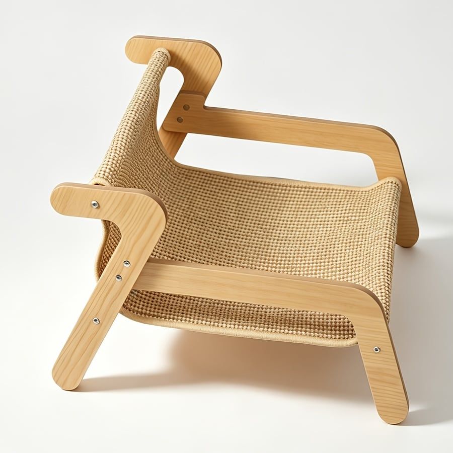 Curved Wooden Cat Lounge Chair with Sisal Scratching Surface – Hammock-Style view 8
