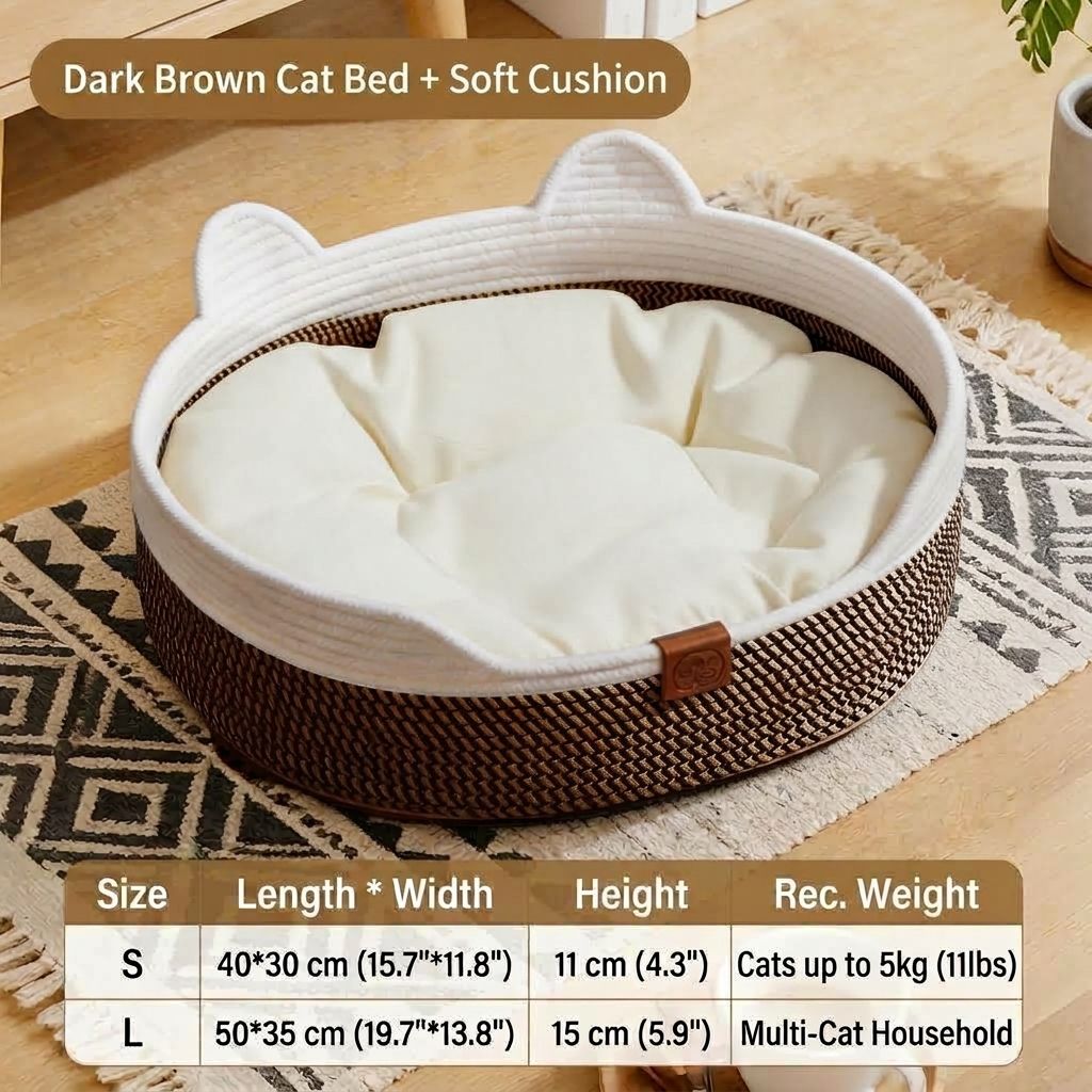 Handwoven Cotton Rope Cat Bed with Adorable Cat-Ear Design view 10
