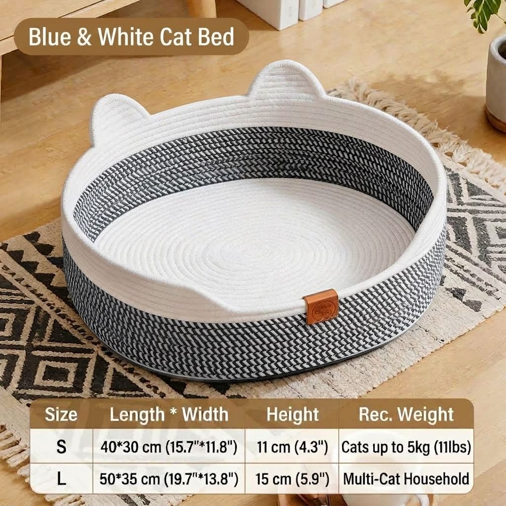 Handwoven Cotton Rope Cat Bed with Adorable Cat-Ear Design view 5