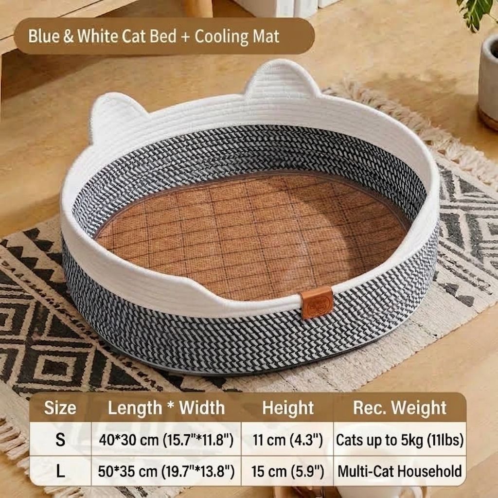 Handwoven Cotton Rope Cat Bed with Adorable Cat-Ear Design view 6