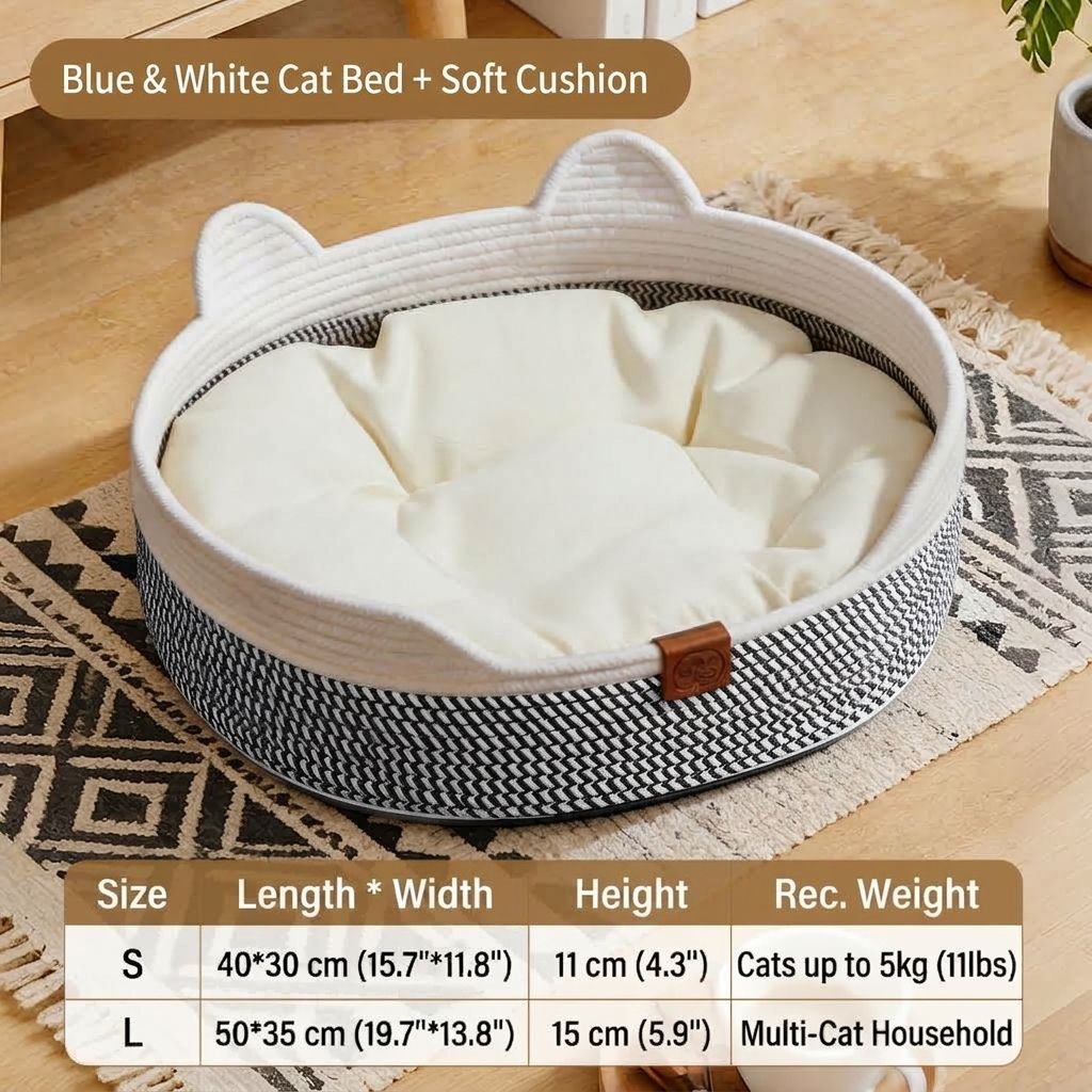 Handwoven Cotton Rope Cat Bed with Adorable Cat-Ear Design view 7