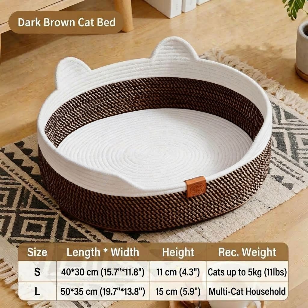 Handwoven Cotton Rope Cat Bed with Adorable Cat-Ear Design view 8