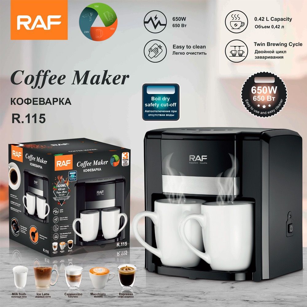 Dual-Cup Drip Coffee Maker with Ceramic Mugs view 3