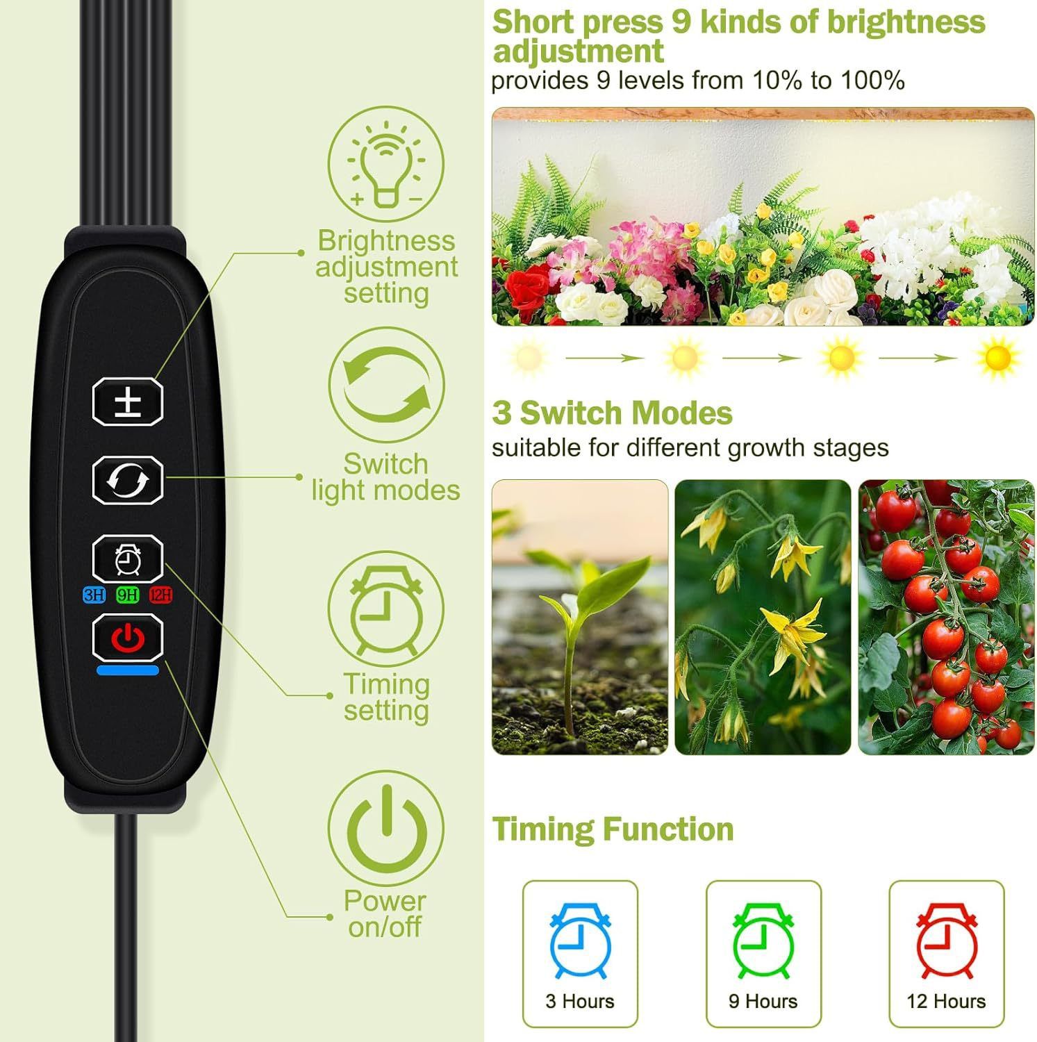 Indoor Full Spectrum LED Plant Grow Light Panel with Smart Timer – Adjustable view 7