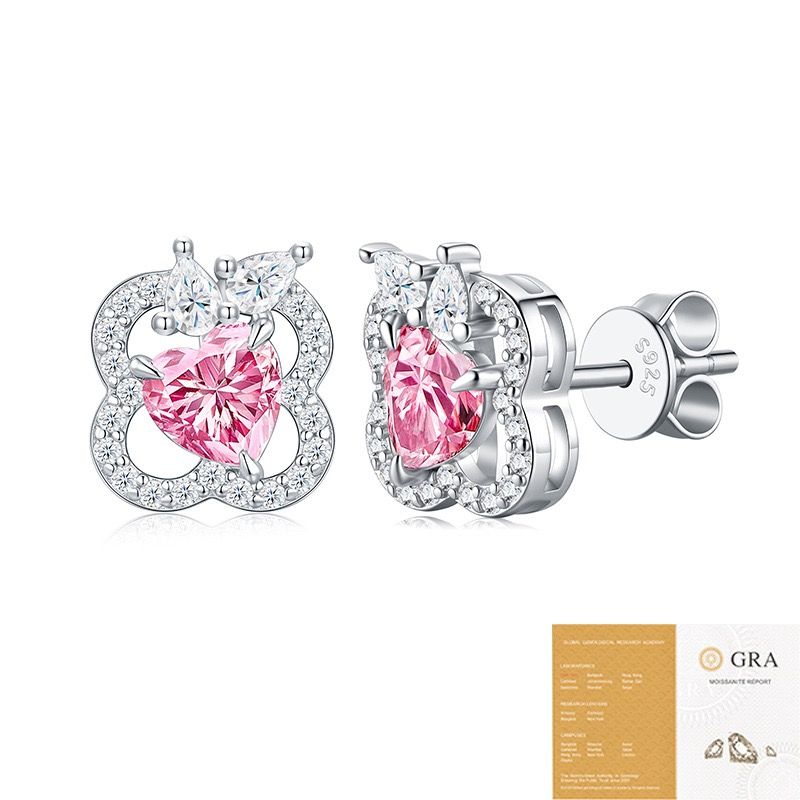 Elegant Pink Heart Moissanite Stud Earrings in 925 Silver — image 1