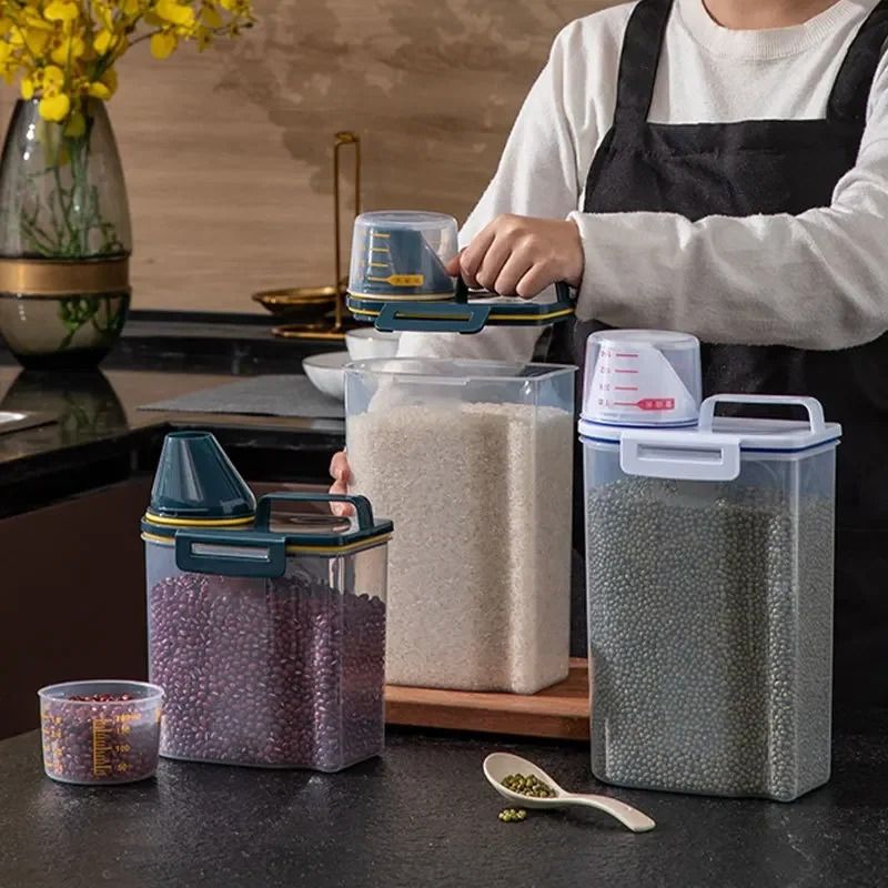 Airtight Food Storage Container with Measuring Cup for Rice