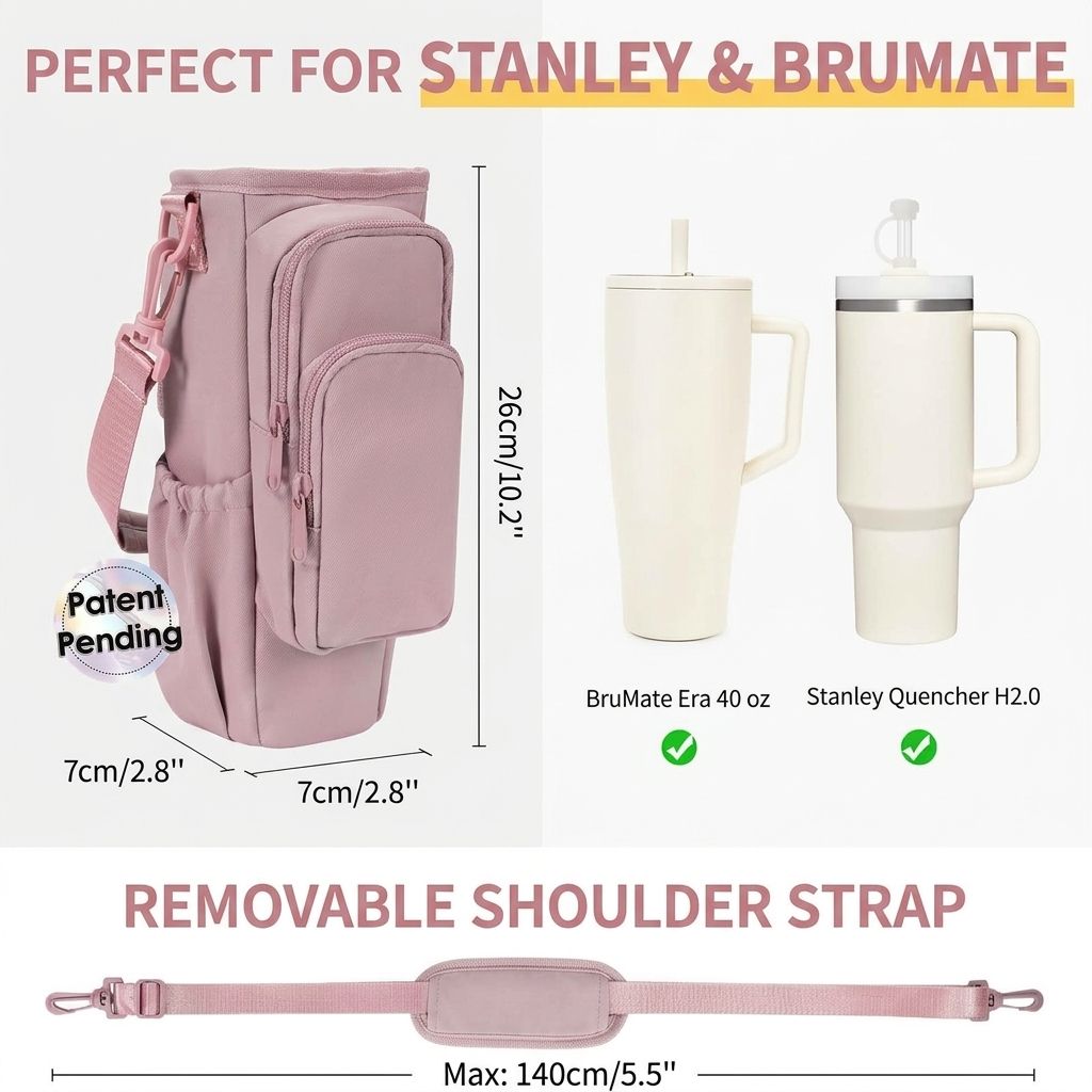 Portable Crossbody Insulated Cup Carrier Sleeve with Adjustable Strap and view 2
