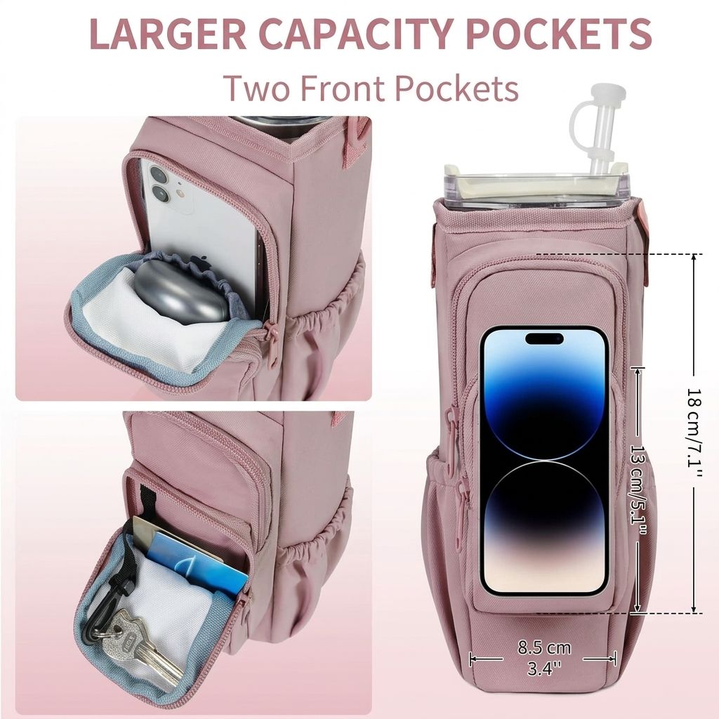 Portable Crossbody Insulated Cup Carrier Sleeve with Adjustable Strap and view 3