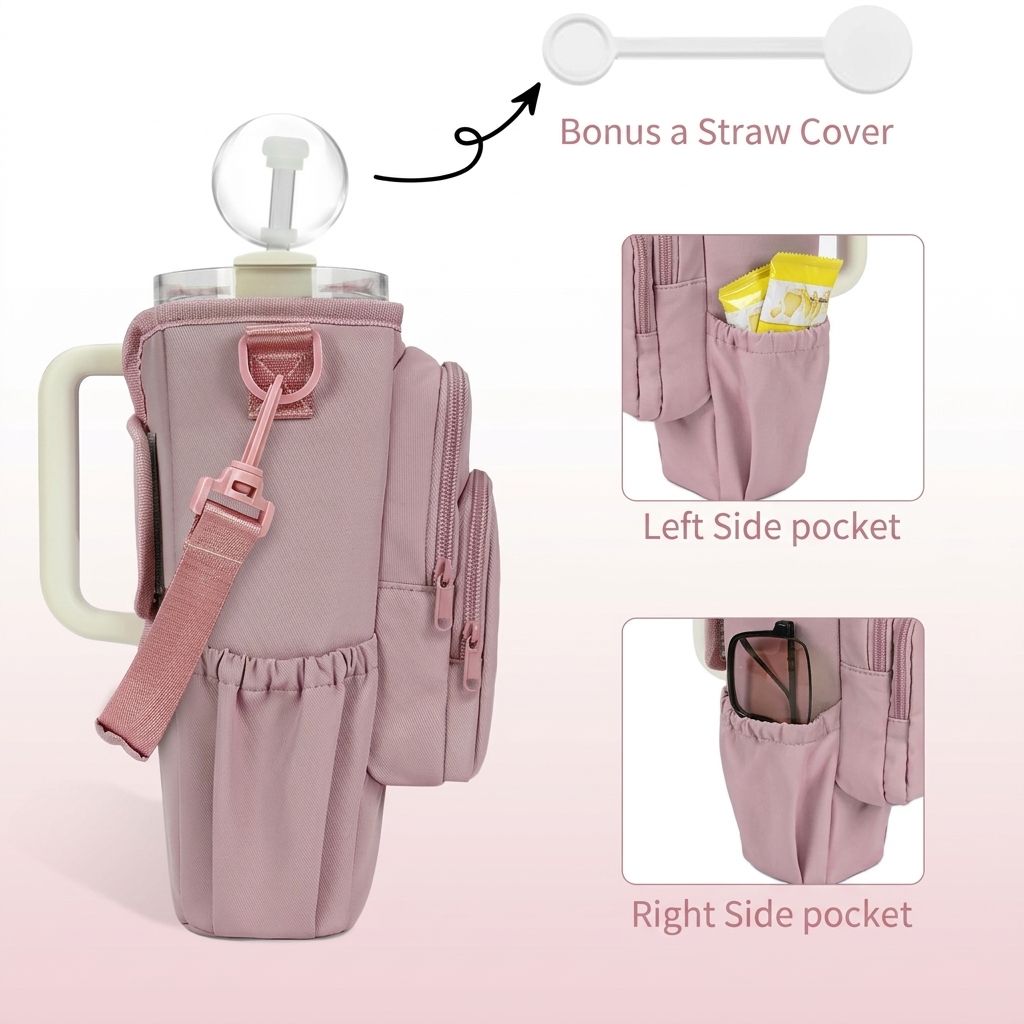 Portable Crossbody Insulated Cup Carrier Sleeve with Adjustable Strap and view 5