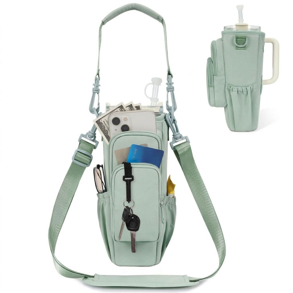 Portable Crossbody Insulated Cup Carrier Sleeve with Adjustable Strap and view 8
