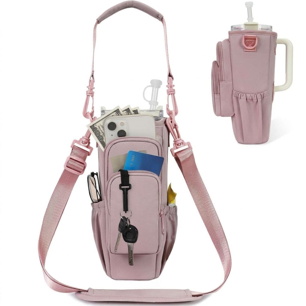 Portable Crossbody Insulated Cup Carrier Sleeve with Adjustable Strap and view 9